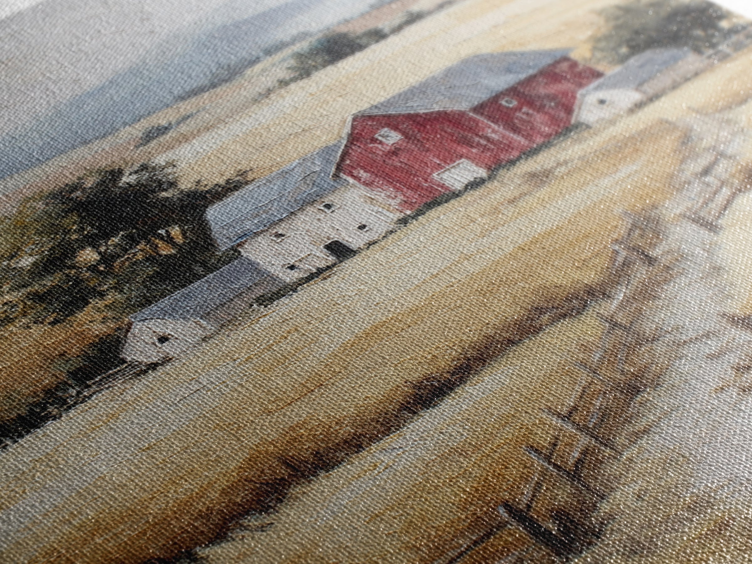 Country Landscape with Fence and Rolling Hills Framed Canvas Print, Farmhouse Art, Textured Painting, Farmhouse Decor, Harvest, FAR-2x3-46