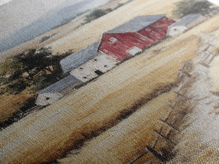 Country Landscape with Fence and Rolling Hills Framed Canvas Print, Farmhouse Art, Textured Painting, Farmhouse Decor, Harvest, FAR-2x3-46