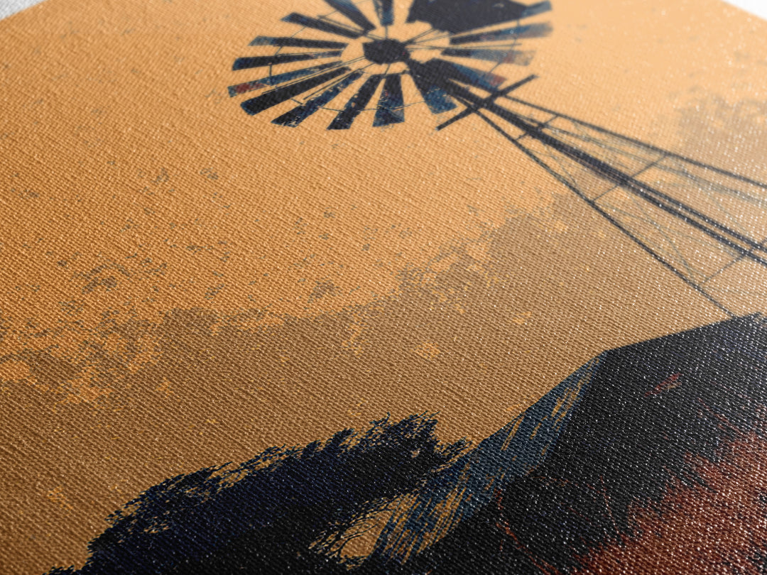 Windmill Silhouette at Sunset Canvas Print, Farmhouse Art, Art Prints, Farmhouse Decor, Fine Art, Harvest, Sage Green Wall Art, FAR-2x3-49