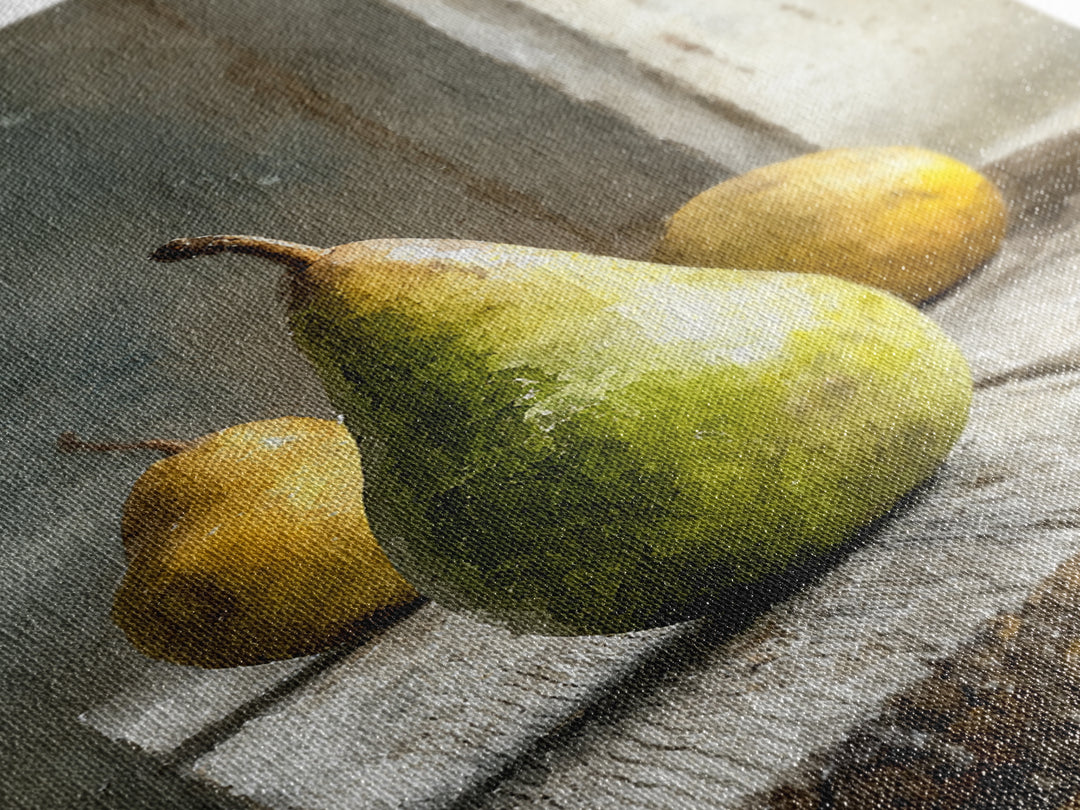 Rustic Pear Still Life on Plank Wood Framed Canvas Print, Farmhouse Art, Room Decor, Farmhouse Decor, Oil Painting, Harvest, FAR-2x3-51