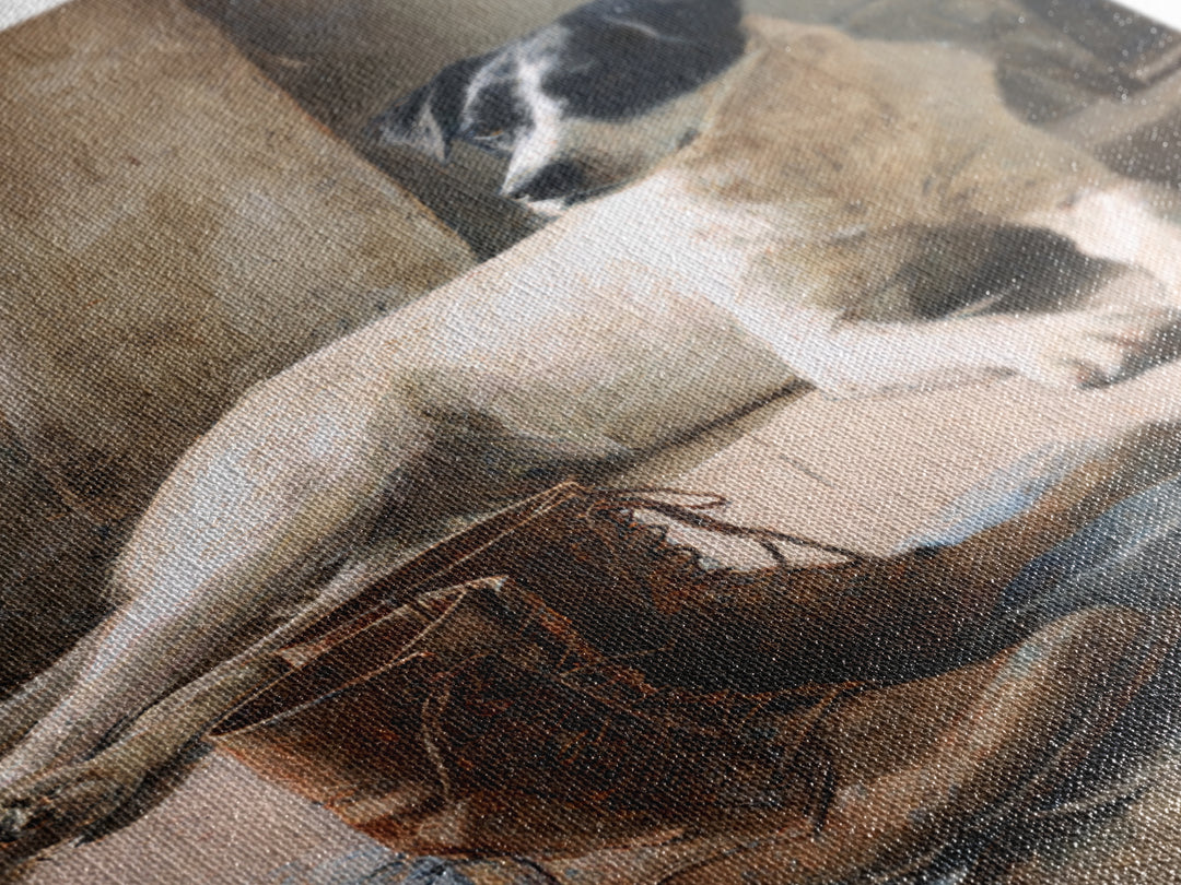 Farm Dog Lying Beside Weathered Boots Canvas Print, Farmhouse Art, Digital Wall Art, Farmhouse Decor, Fine Art, Harvest, FAR-2x3-65