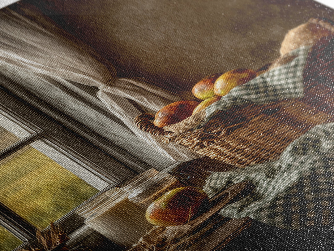 Apple Basket with Gingham Cloth Canvas Print, Farmhouse Art, Digital Prints, Farmhouse Decor, Harvest, Watercolor Painting, FAR-2x3-67