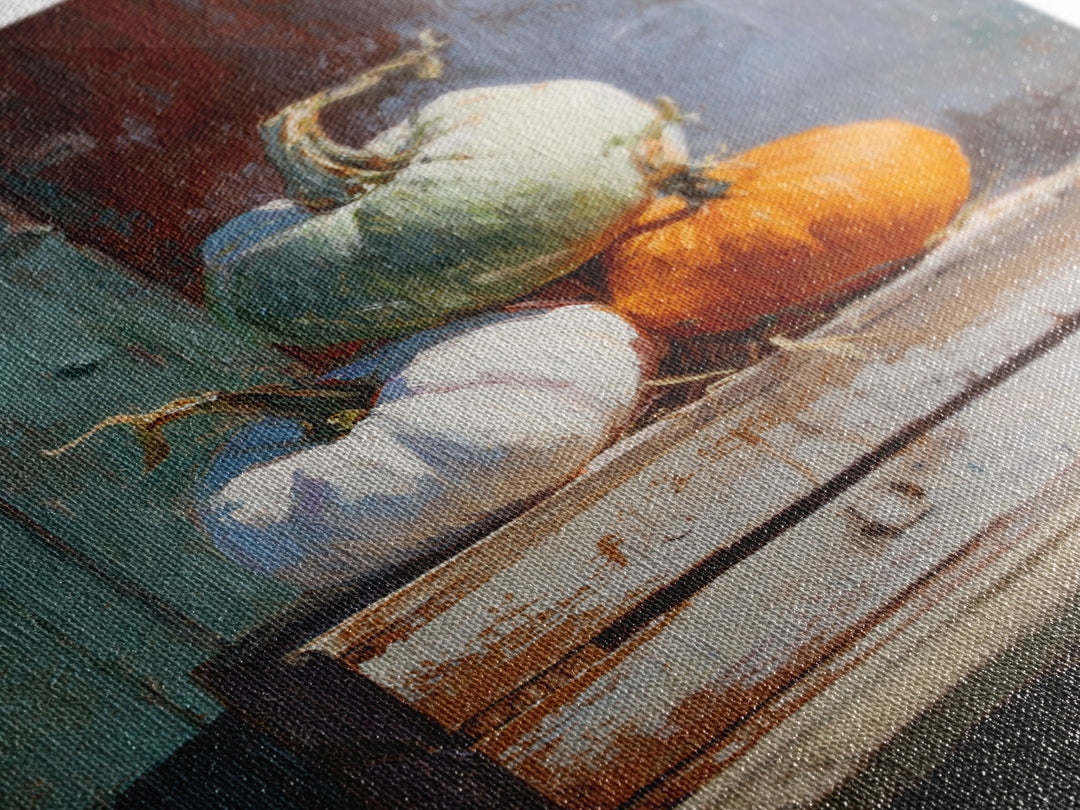 Pumpkins Stacked on a Wooden Crate Framed Canvas Print, Farmhouse Art, Digital Print, Farmhouse Decor, Fine Art, Harvest, FAR-2x3-69
