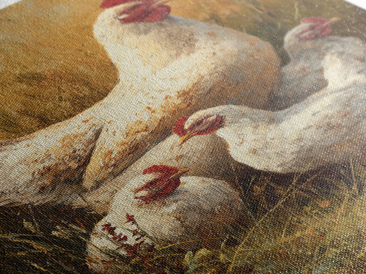 Chicken Family in a Garden Patch Canvas Print, Farmhouse Art, Farmhouse Decor, Oil Painting, Harvest, Sage Green Wall Art, FAR-2x3-71