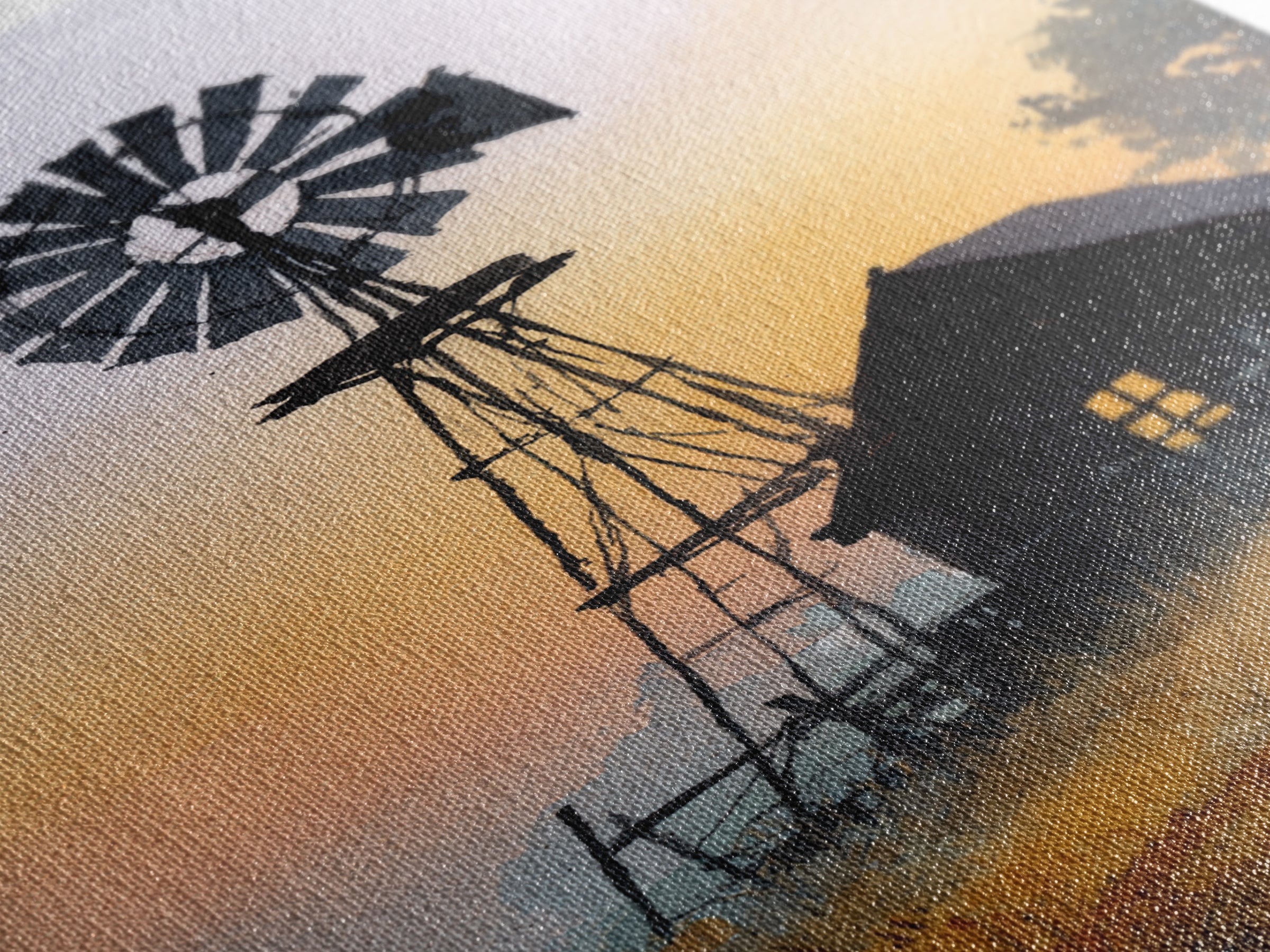 Windmill Silhouette at Sunset Framed Canvas Print, Farmhouse Art, Printable Art, Farmhouse Decor, Harvest, Landscape Painting, FAR-2x3-73