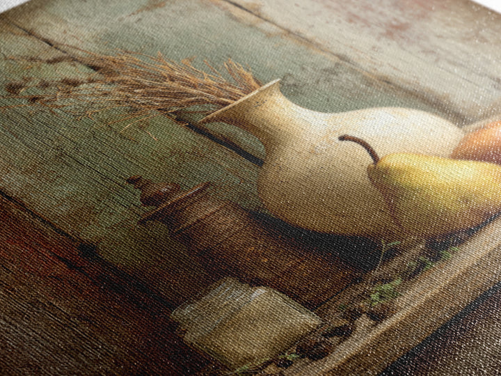 Rustic Pear Still Life on Plank Wood Framed Canvas Print, Farmhouse Art, Digital Art, Farmhouse Decor, Fine Art, Harvest, FAR-2x3-75