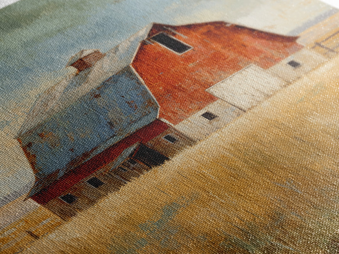 Rustic Barn in Golden Field Light Canvas Print, Farmhouse Art, Digital Prints, Farmhouse Decor, Harvest, Watercolor Painting, FAR-2x3-82