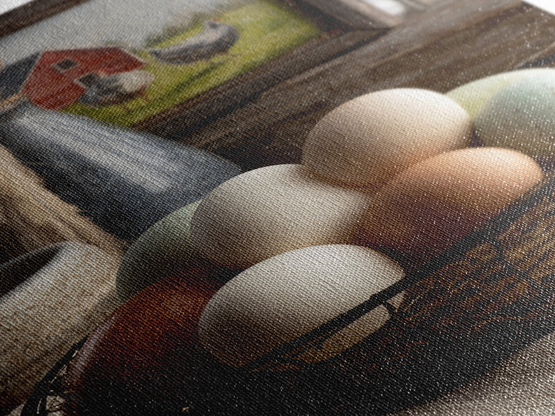 Fresh Eggs in a Wire Basket Canvas Print, Farmhouse Art, Farmhouse Decor, Abstract Art, Harvest, Sage Green Wall Art, FAR-2x3-86