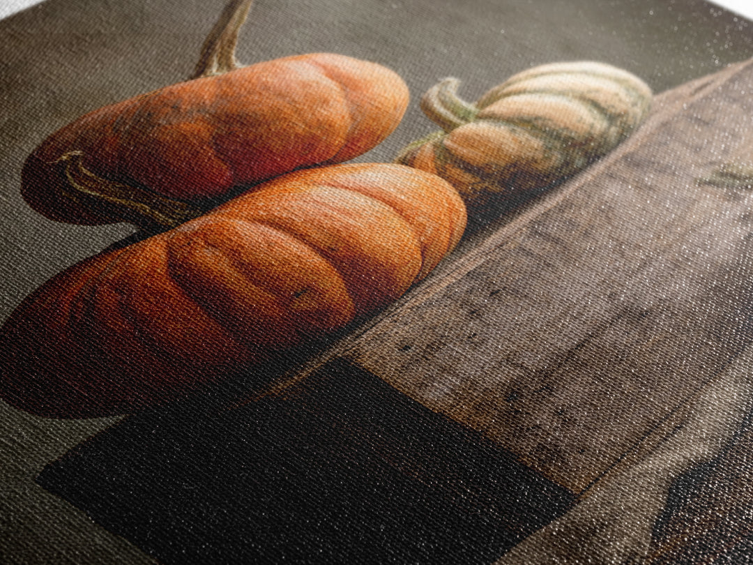 Pumpkins Stacked on a Wooden Crate Framed Canvas Print, Farmhouse Art, Digital Print, Farmhouse Decor, Fine Art, Harvest, FAR-2x3-93