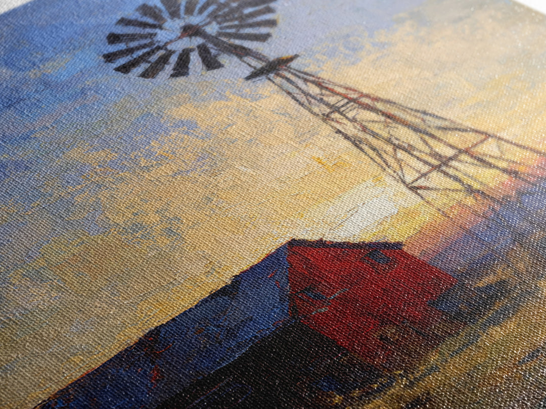 Windmill Silhouette at Sunset Framed Canvas Print, Farmhouse Art, Printable Art, Farmhouse Decor, Harvest, Landscape Painting, FAR-2x3-97