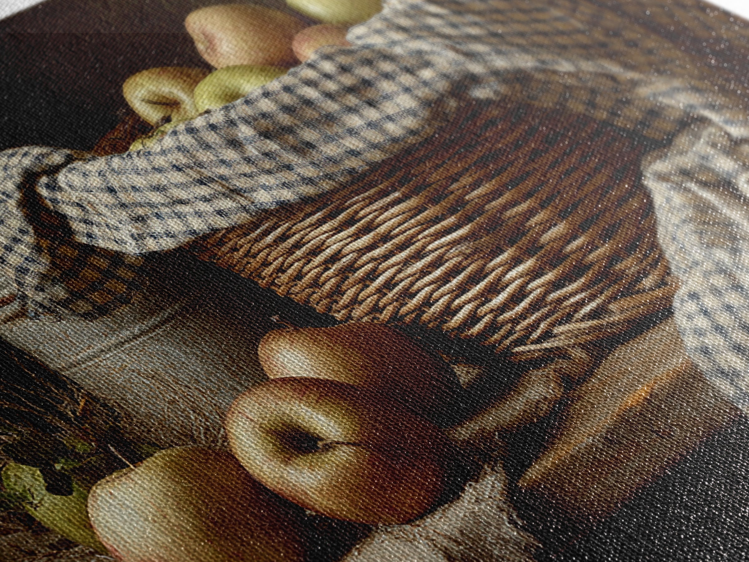 Apple Basket with Gingham Cloth Framed Canvas Print, Farmhouse Art, Oil Painting, Farmhouse Decor, Fine Art, Harvest, FAR-3x2-15