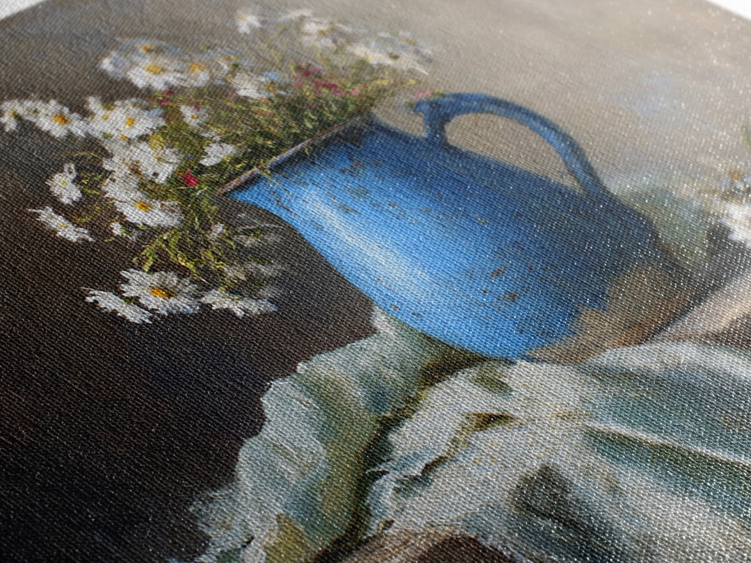 Blue Enamel Pitcher Canvas Print, Farmhouse Art, Black Wall Art, Farmhouse Decor, Harvest, Modern Decor, Fine Art Print, FAR-3x2-44