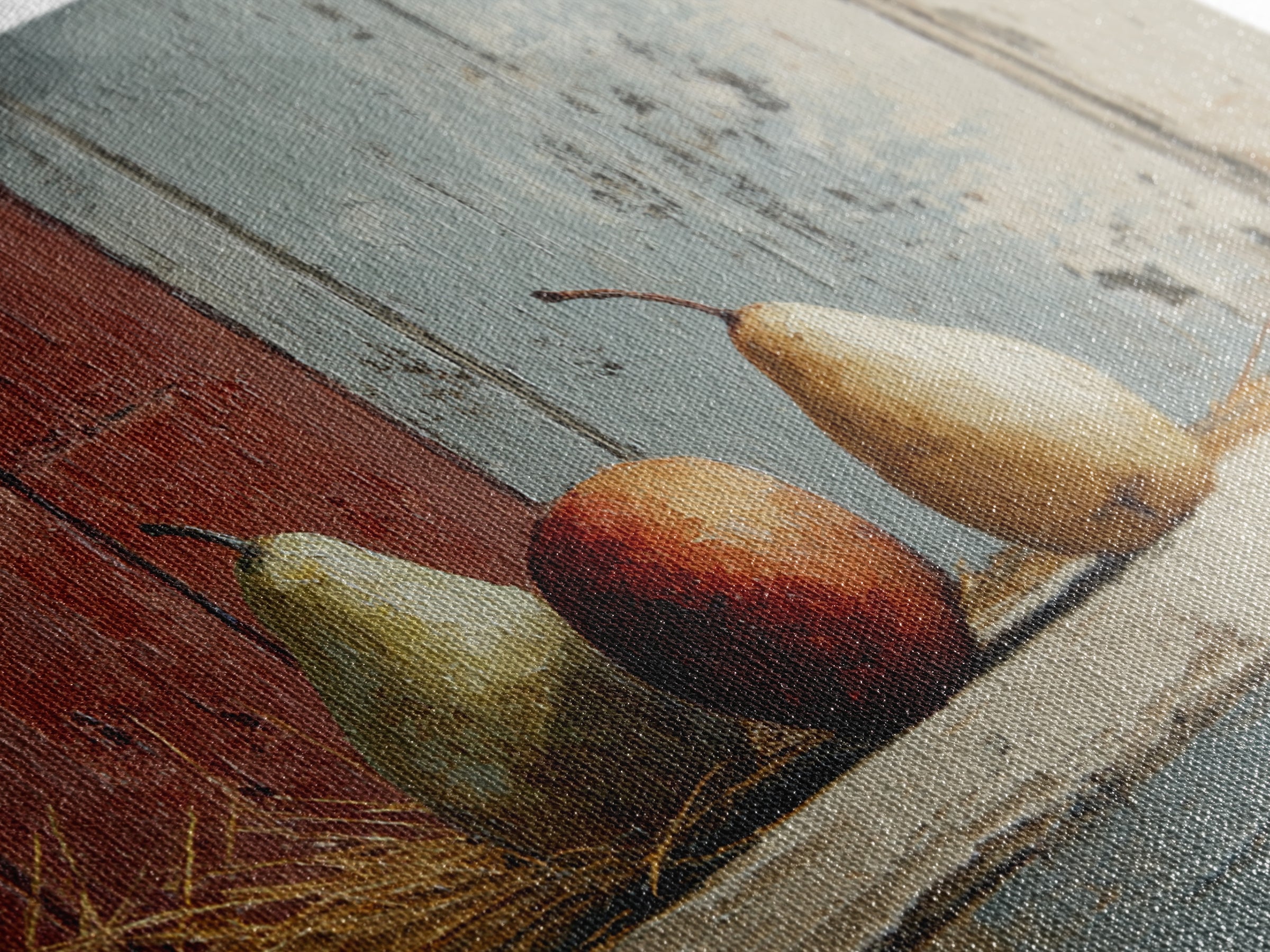 Rustic Pear Still Life on Plank Wood Framed Canvas Print, Farmhouse Art, Room Decor, Farmhouse Decor, Oil Painting, Harvest, FAR-3x2-47