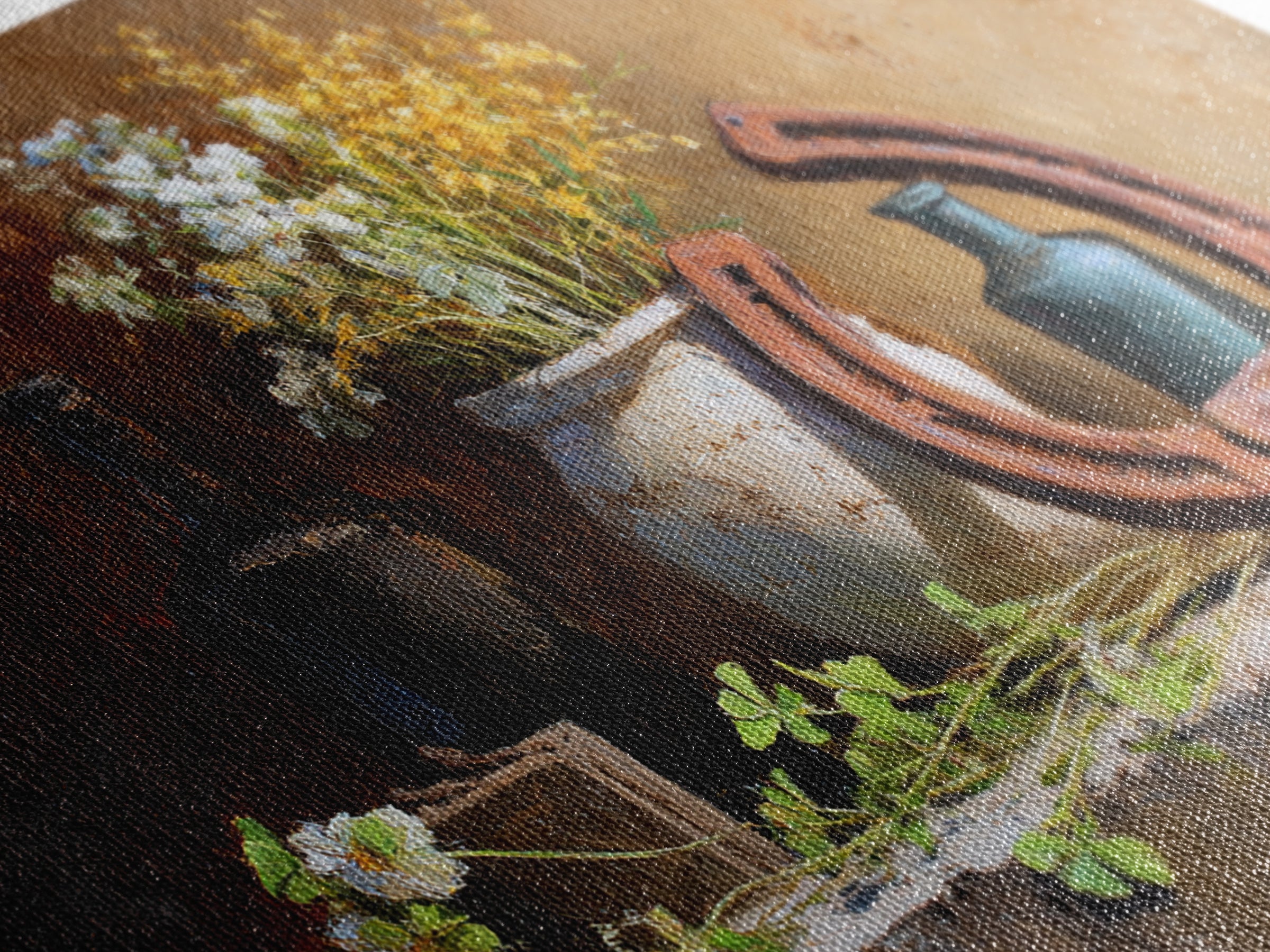 Weathered Horseshoe and Wildflowers Canvas Print, Farmhouse Art, Landscape Painting, Farmhouse Decor, Oil Painting, Harvest, FAR-3x2-49
