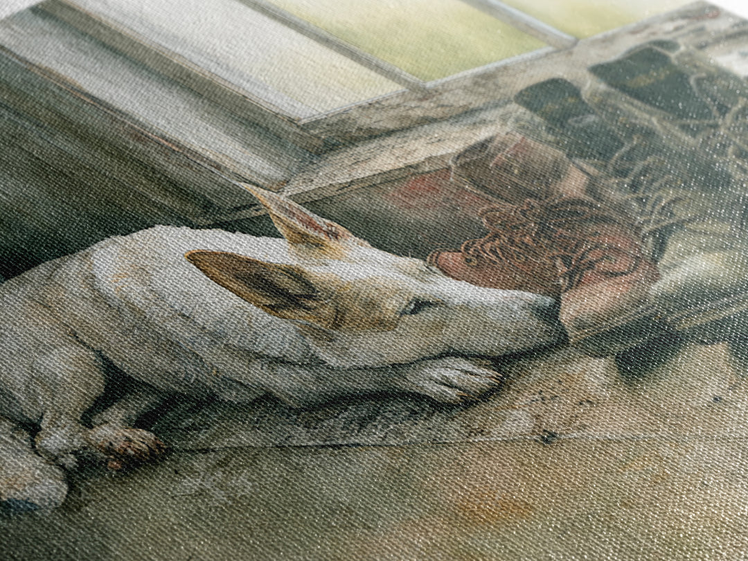 Farm Dog Lying Beside Weathered Boots Canvas Print, Farmhouse Art, Farmhouse Wall Decor, Farmhouse Decor, Oil Painting, Harvest, FAR-3x2-61