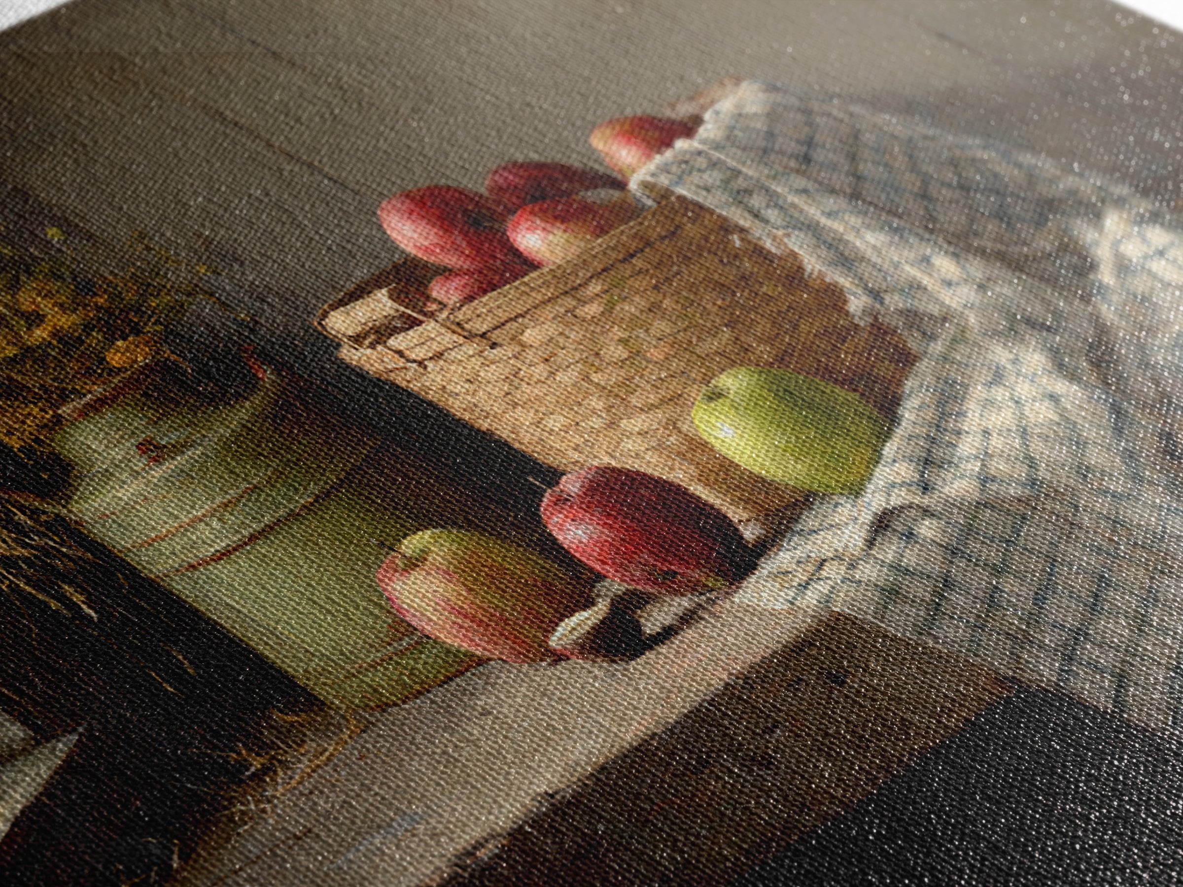 Apple Basket with Gingham Cloth Framed Canvas Print, Farmhouse Art, Digital Print, Farmhouse Decor, Fine Art, Harvest, FAR-3x2-63