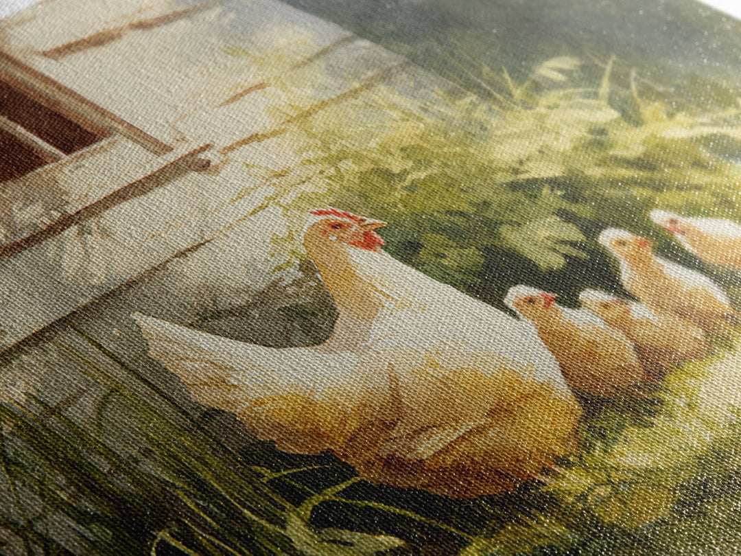 Chicken Family in a Garden Patch Canvas Print, Farmhouse Art, Textured Painting, Farmhouse Decor, Watercolor Art, Harvest, FAR-3x2-67