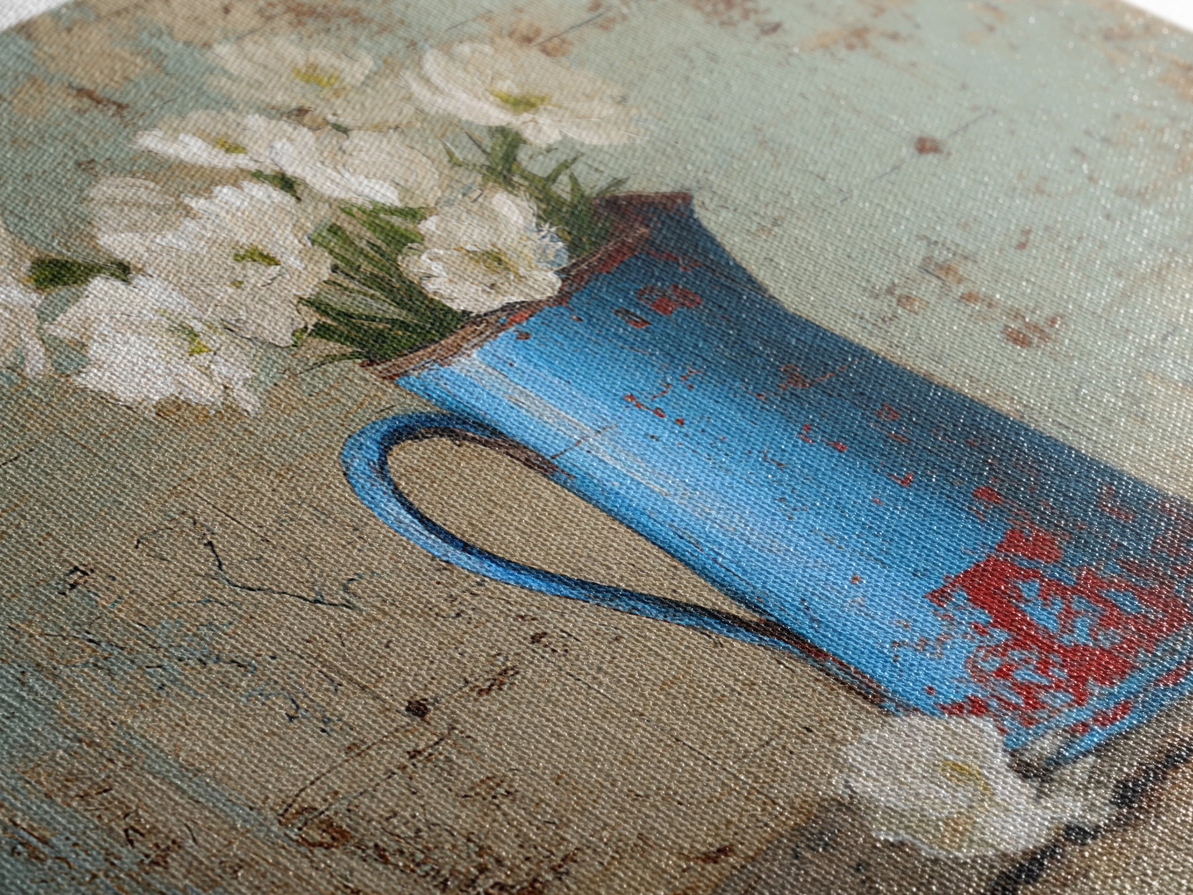 Blue Enamel Pitcher Canvas Print, Farmhouse Art, Neutral Decor, Farmhouse Decor, Oil Painting, Harvest, Wall Art, Home Decor, FAR-3x2-68