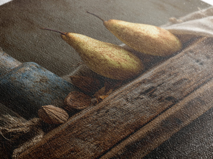 Rustic Pear Still Life on Plank Wood Framed Canvas Print, Farmhouse Art, Sage Green Wall Art, Farmhouse Decor, Watercolor Art, FAR-3x2-71