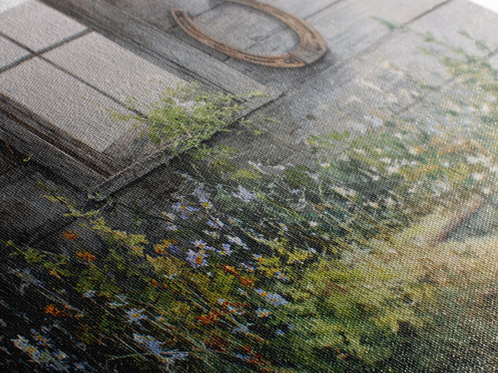 Weathered Horseshoe and Wildflowers Canvas Print, Farmhouse Art, Landscape Painting, Farmhouse Decor, Oil Painting, Harvest, FAR-3x2-73
