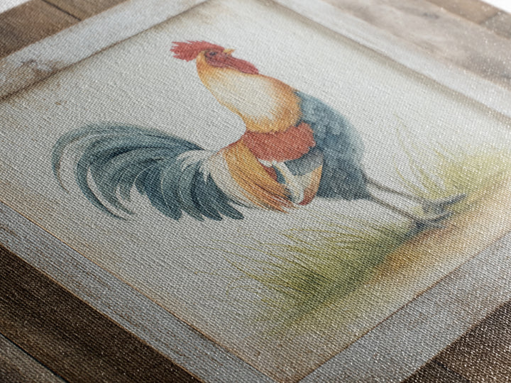 Rooster Painted in Cheerful Folk Colors Framed Canvas Print, Farmhouse Art, Printable Art, Farmhouse Decor, Oil Painting, FAR-3x2-8