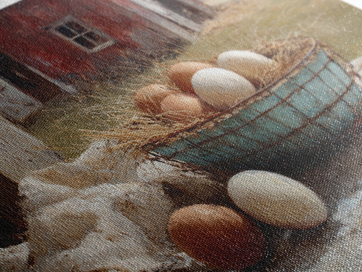 Fresh Eggs in a Wire Basket Framed Canvas Print, Farmhouse Art, Floral Wall Art, Farmhouse Decor, Oil Painting, Harvest, FAR-3x2-82