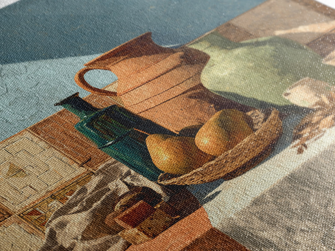 Pear Still Life on Linen Tablecloth Framed Canvas Print, French Country Art, Above Bed Art, Farmhouse Decor, Abstract Art, FCA-1x1-100