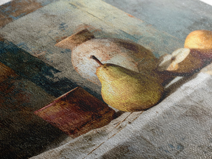 Pear Still Life on Linen Tablecloth Framed Canvas Print, French Country Art, Digital Wall Art, Farmhouse Decor, Country, FCA-1x1-28