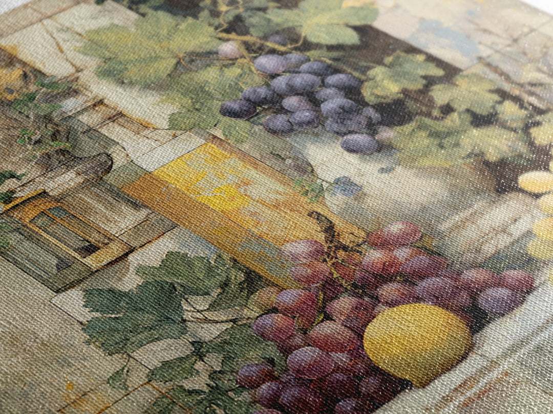 Grapes and Wine Still Life Framed Canvas Print, French Country Art, French Country Decor, Farmhouse Decor, Abstract Art, FCA-1x1-33