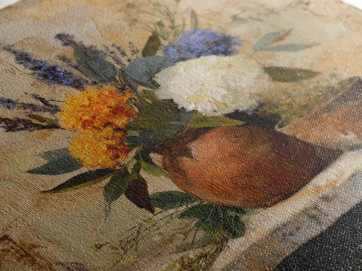Antique Copper Pot and Flowers Still Life Framed Canvas Print, French Country Art, Wall Art, Farmhouse Decor, Oil Painting, FCA-1x1-48