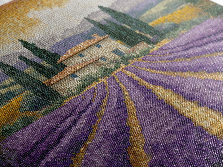 Lavender Field with Distant Stone Farmhouse Canvas Print, French Country Art, Landscape Painting, Farmhouse Decor, Country, FCA-1x1-49