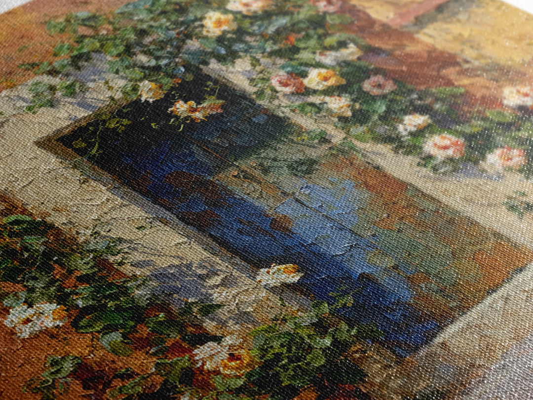 Rustic Door Covered Framed Canvas Print, French Country Art, Floral Wall Art, Farmhouse Decor, Fine Art, Country, Gallery Decor, FCA-1x1-65