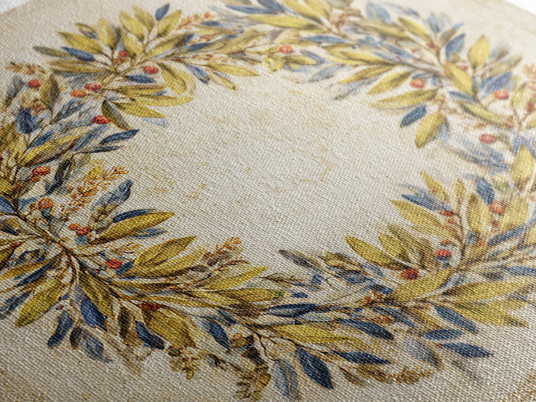 Olive Branch Wreath on Cream Ground Canvas Print, French Country Art, Farmhouse Wall Decor, Farmhouse Decor, Country, FCA-1x1-70