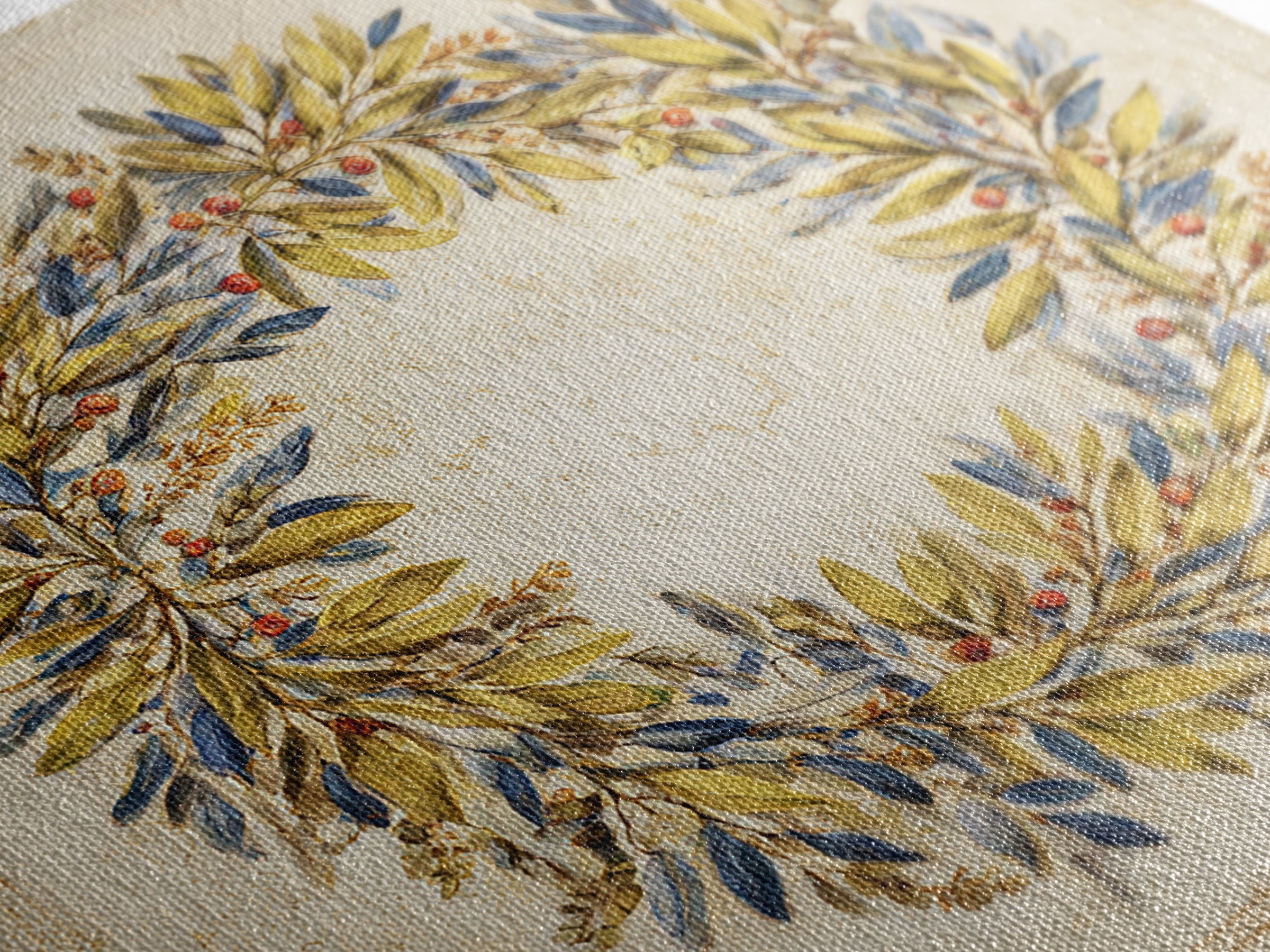 Olive Branch Wreath on Cream Ground Canvas Print, French Country Art, Farmhouse Wall Decor, Farmhouse Decor, Country, FCA-1x1-70