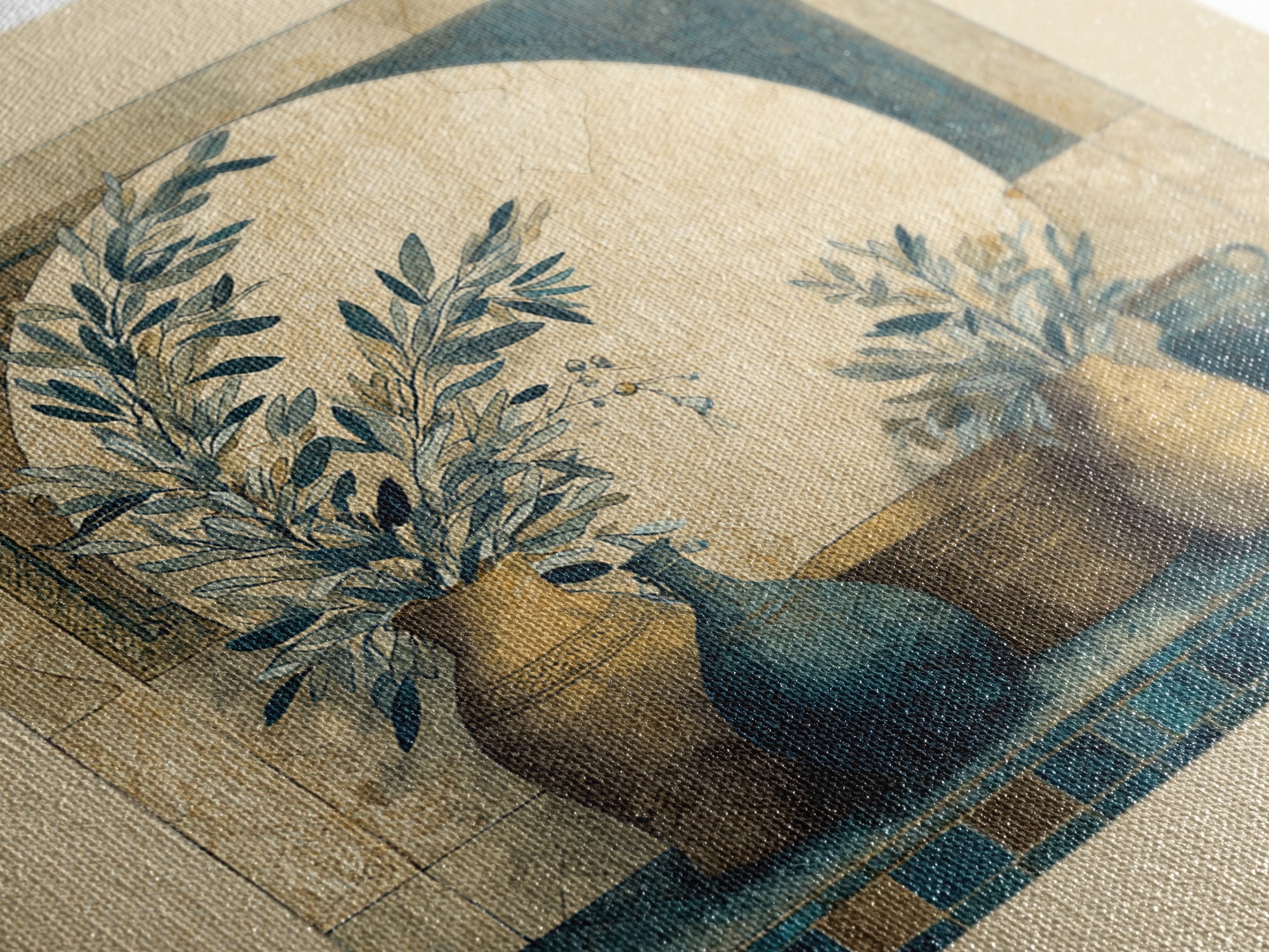 Olive Branch Wreath on Cream Ground Canvas Print, French Country Art, Landscape Painting, Farmhouse Decor, Watercolor Art, FCA-1x1-94
