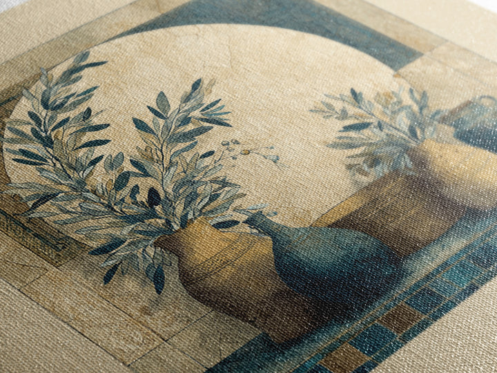 Olive Branch Wreath on Cream Ground Canvas Print, French Country Art, Landscape Painting, Farmhouse Decor, Watercolor Art, FCA-1x1-94