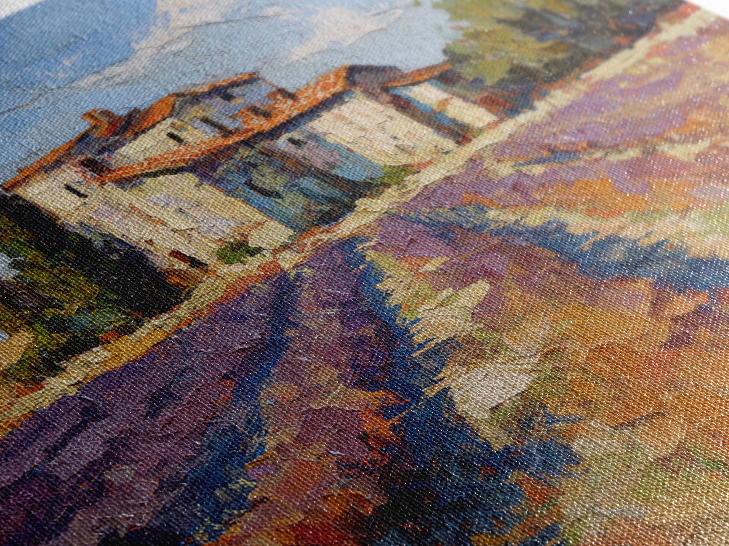 Lavender Field with Distant Stone Farmhouse Canvas Print, French Country Art, Farmhouse Decor, Oil Painting, Country, FCA-1x1-97