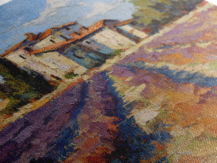 Lavender Field with Distant Stone Farmhouse Canvas Print, French Country Art, Farmhouse Decor, Oil Painting, Country, FCA-1x1-97