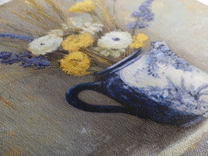 Blue and White Ceramic Pitcher Canvas Print, French Country Art, Farmhouse Decor, Oil Painting, Country, Digital Wall Art, FCA-1x1-99