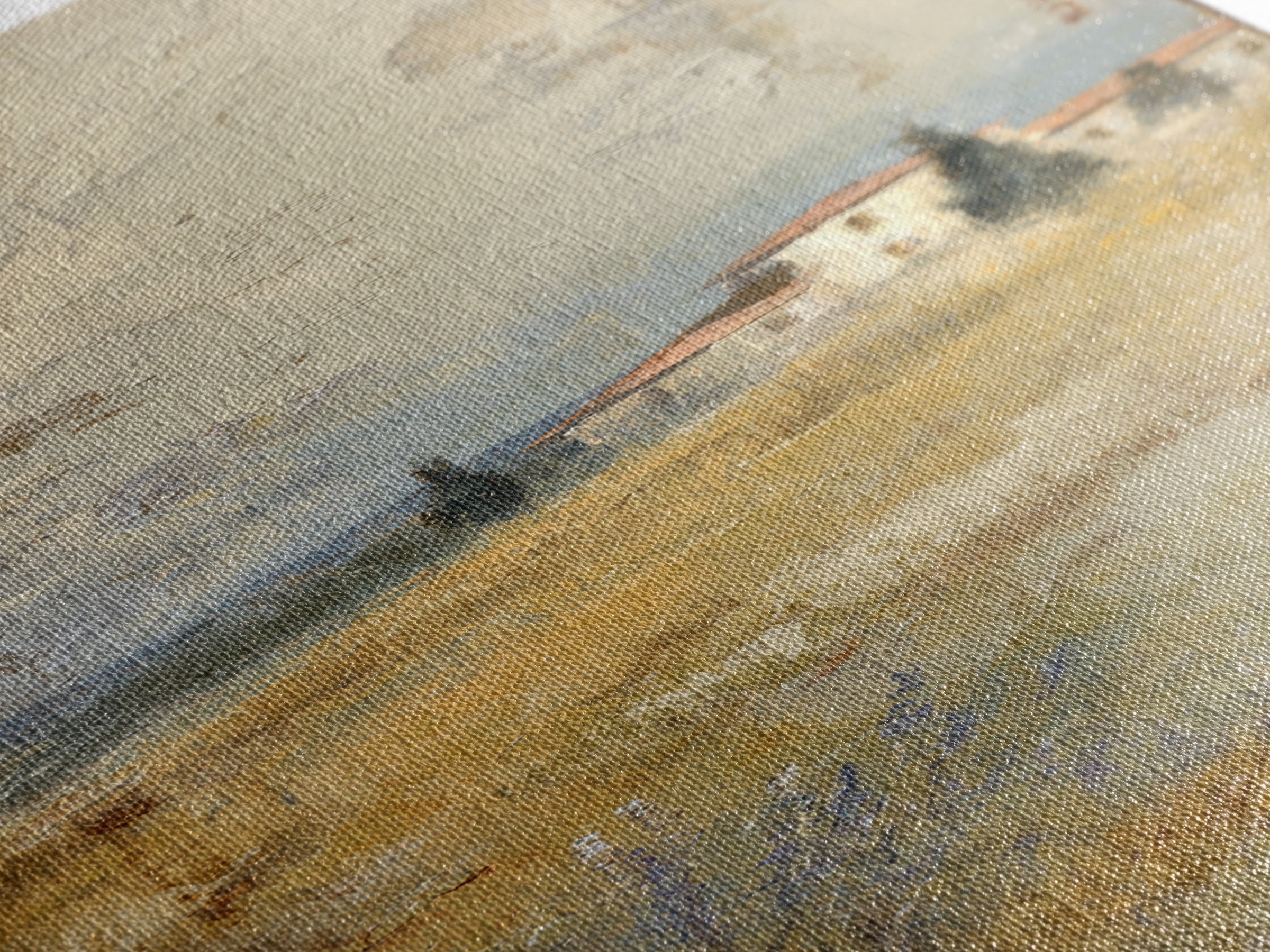 Lavender Field with Distant Stone Farmhouse Canvas Print, French Country Art, Landscape Painting, Farmhouse Decor, Country, FCA-1x3-13