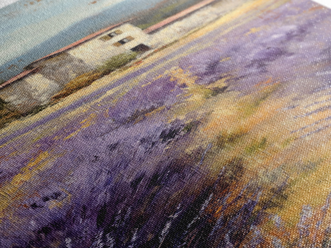 Lavender Field with Distant Stone Farmhouse Canvas Print, French Country Art, Landscape Painting, Farmhouse Decor, Country, FCA-1x3-37