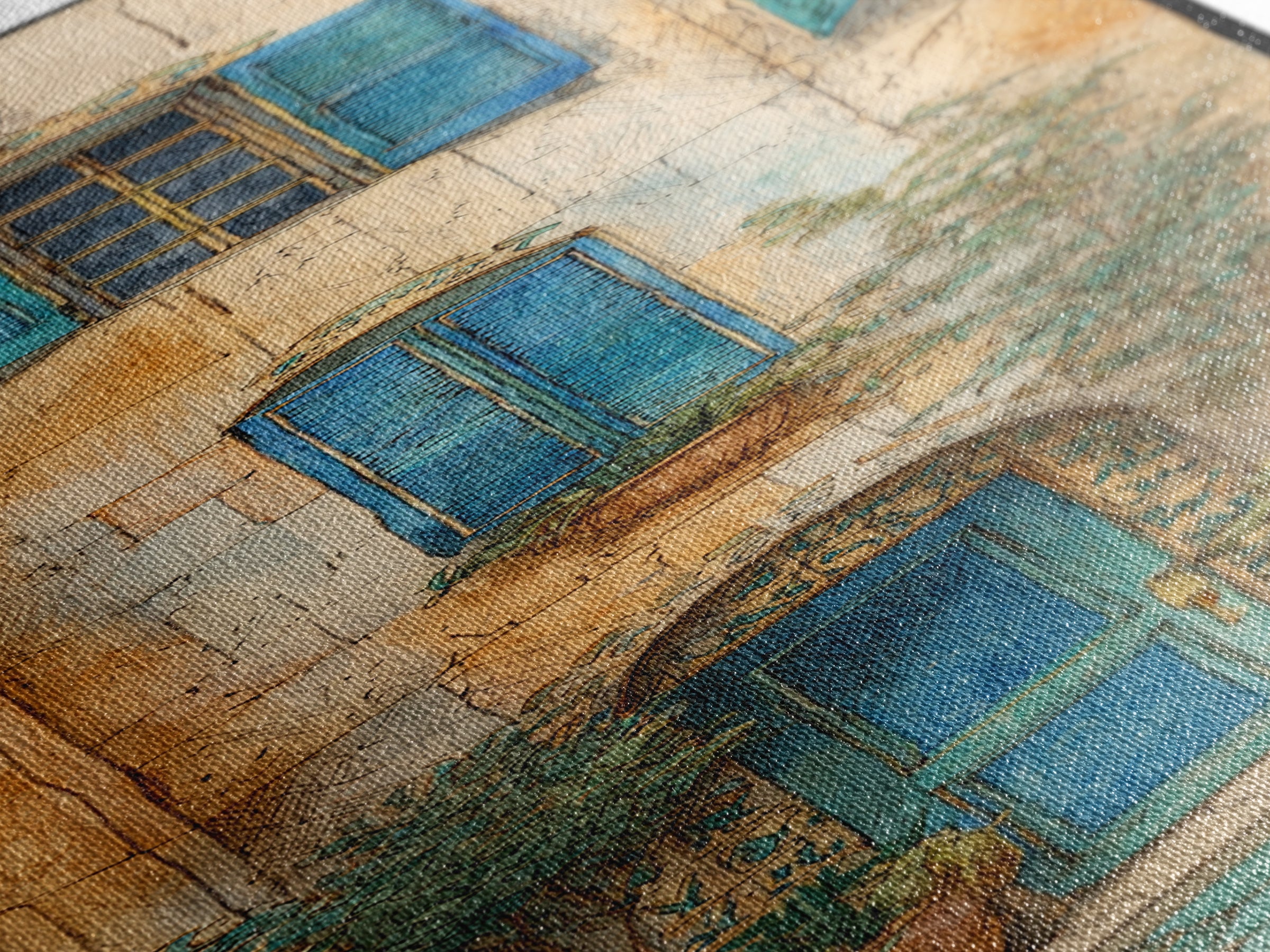 Weathered Window with Blue Shutters Canvas Print, French Country Art, Botanical Wall Art, Farmhouse Decor, Abstract Art, FCA-1x3-57