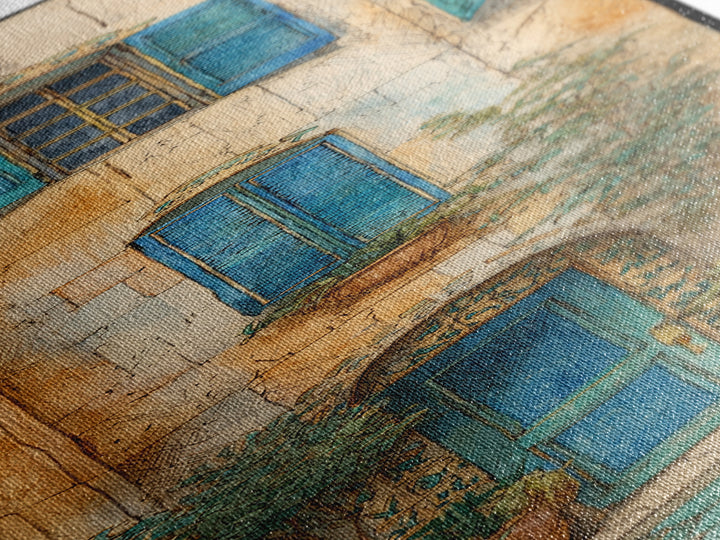 Weathered Window with Blue Shutters Canvas Print, French Country Art, Botanical Wall Art, Farmhouse Decor, Abstract Art, FCA-1x3-57