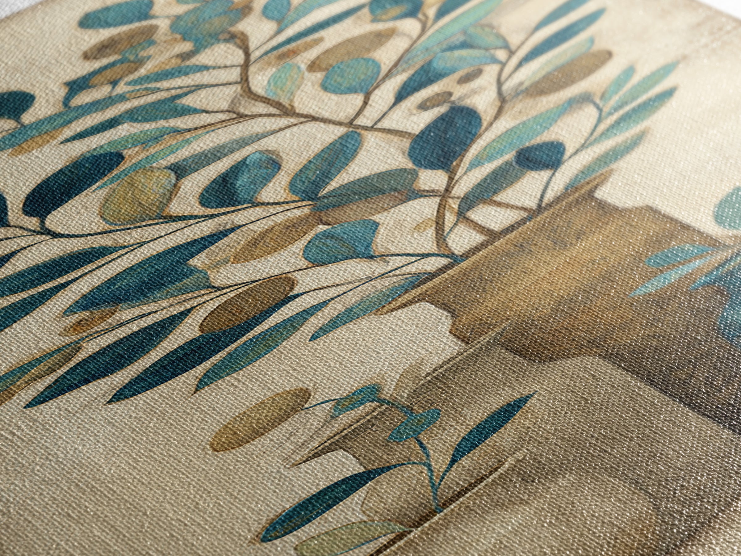 Olive Branch Wreath on Cream Ground Canvas Print, French Country Art, Landscape Painting, Farmhouse Decor, Fine Art, Country, FCA-1x3-82