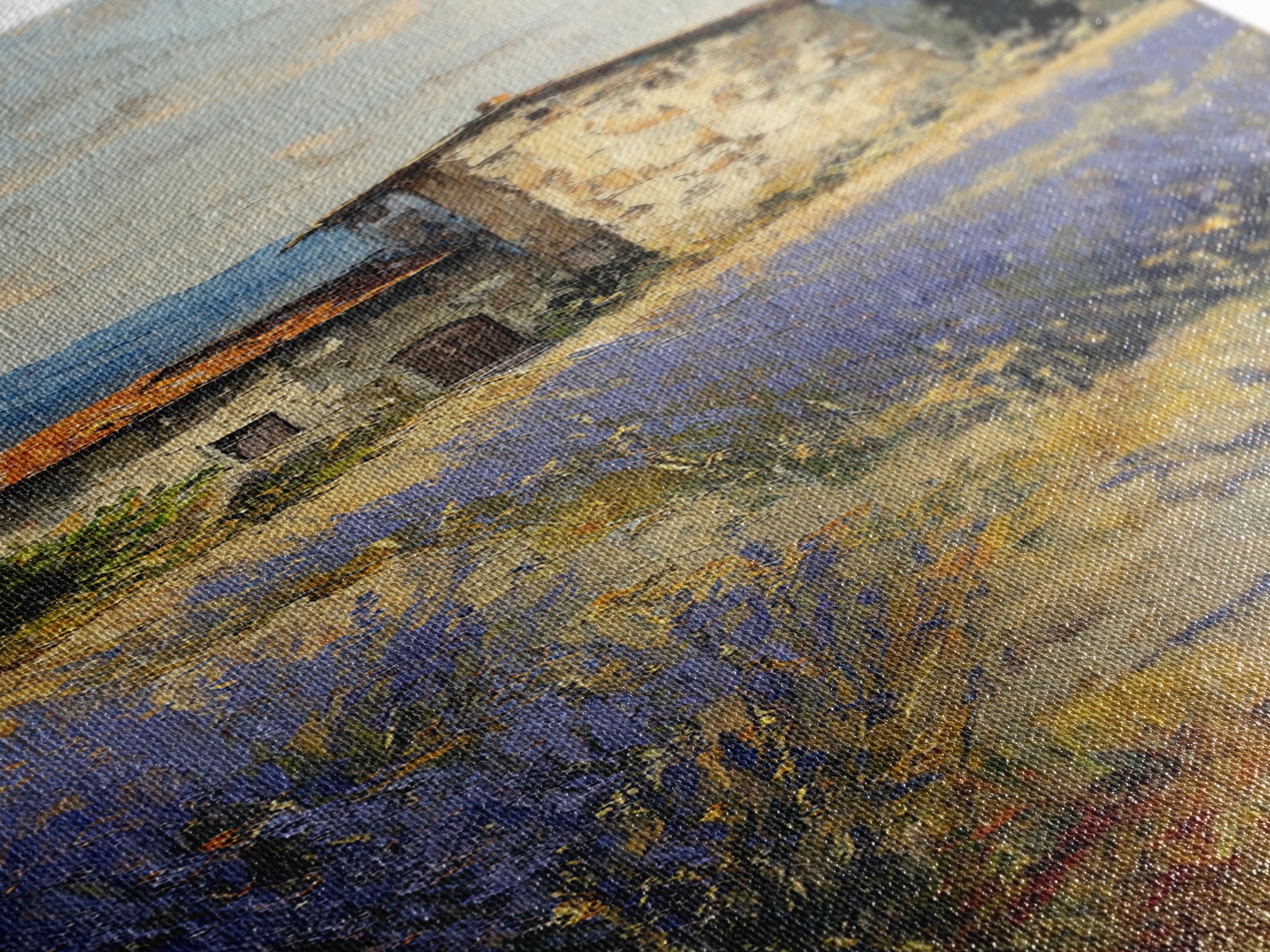 Lavender Field with Distant Stone Farmhouse Canvas Print, French Country Art, Wall Decor, Farmhouse Decor, Fine Art, Country, FCA-1x3-85