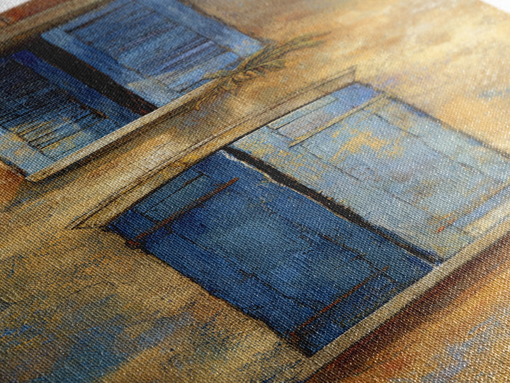 Weathered Window with Blue Shutters Canvas Print, French Country Art, Botanical Wall Art, Farmhouse Decor, Watercolor Art, FCA-1x3-9