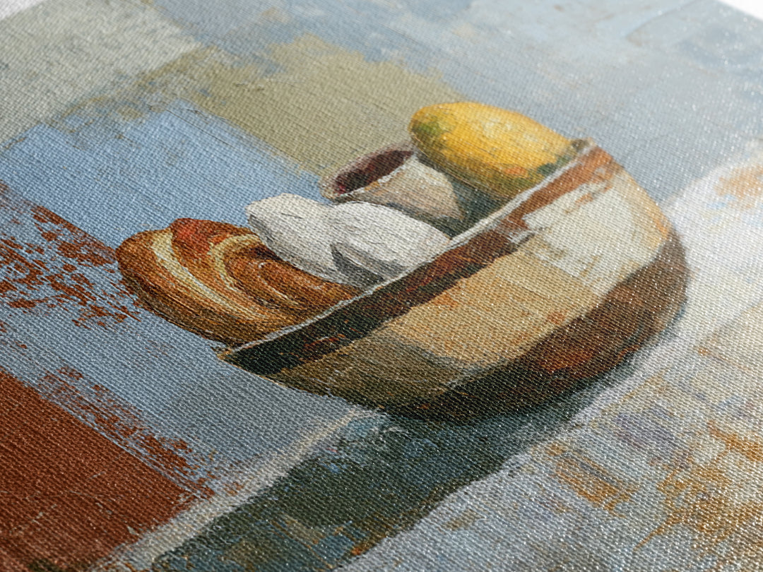 Caf Au Lait Bowl Framed Canvas Print, French Country Art, Above Bed Art, Farmhouse Decor, Fine Art, Country, Textured Painting, FCA-2x1-6