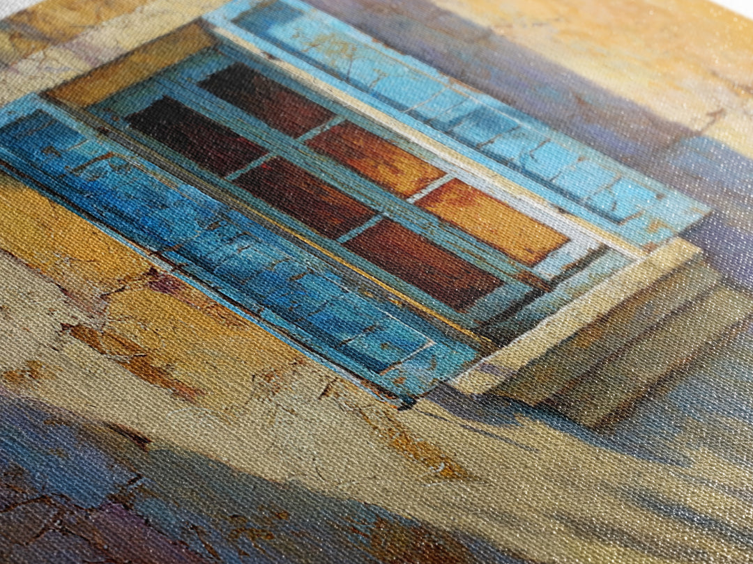 Weathered Window with Blue Shutters Framed Canvas Print, French Country Art, Boho Decor, Farmhouse Decor, Abstract Art, Country, FCA-2x1-65