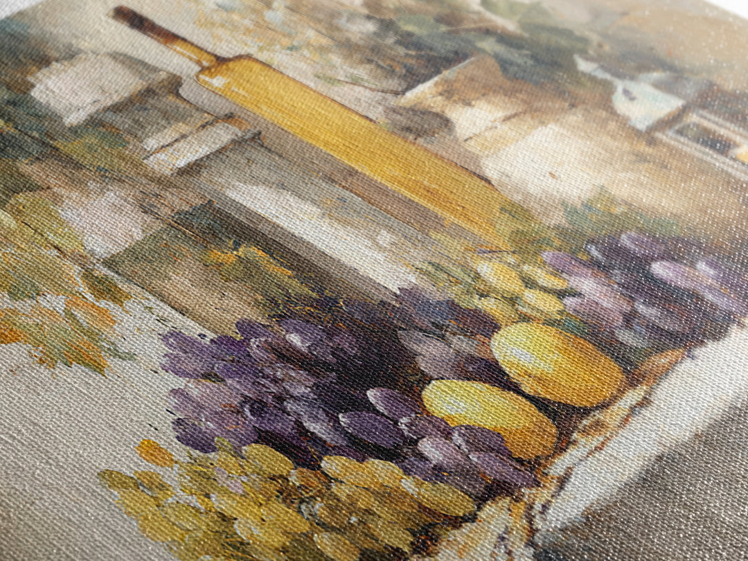 Grapes and Wine Still Life Canvas Print, French Country Art, Farmhouse Decor, Oil Painting, Country, Digital Wall Art, FCA-2x1-77