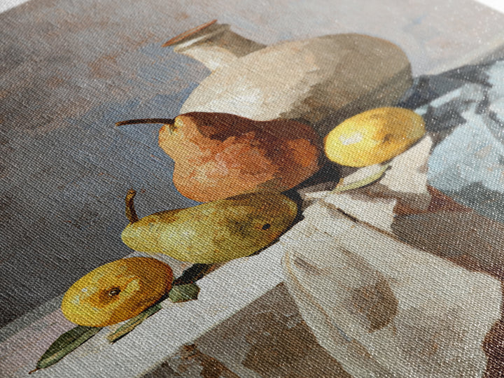 Pear Still Life on Linen Tablecloth Framed Canvas Print, French Country Art, Downloadable Art, Farmhouse Decor, Country, FCA-2x3-12